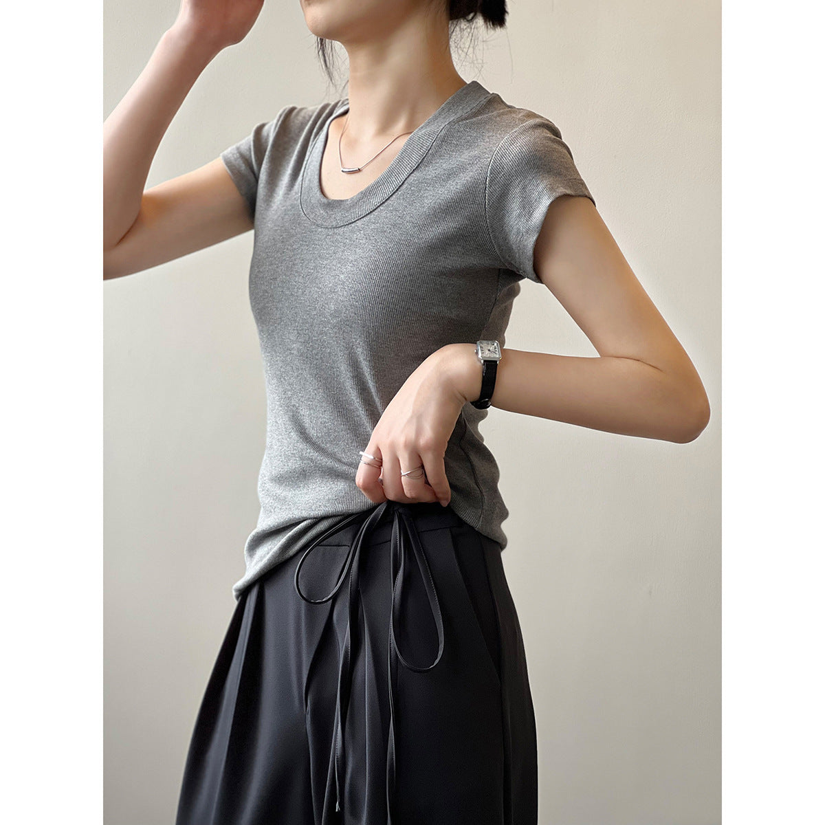 Solid Color Stretch T-shirt RH012956