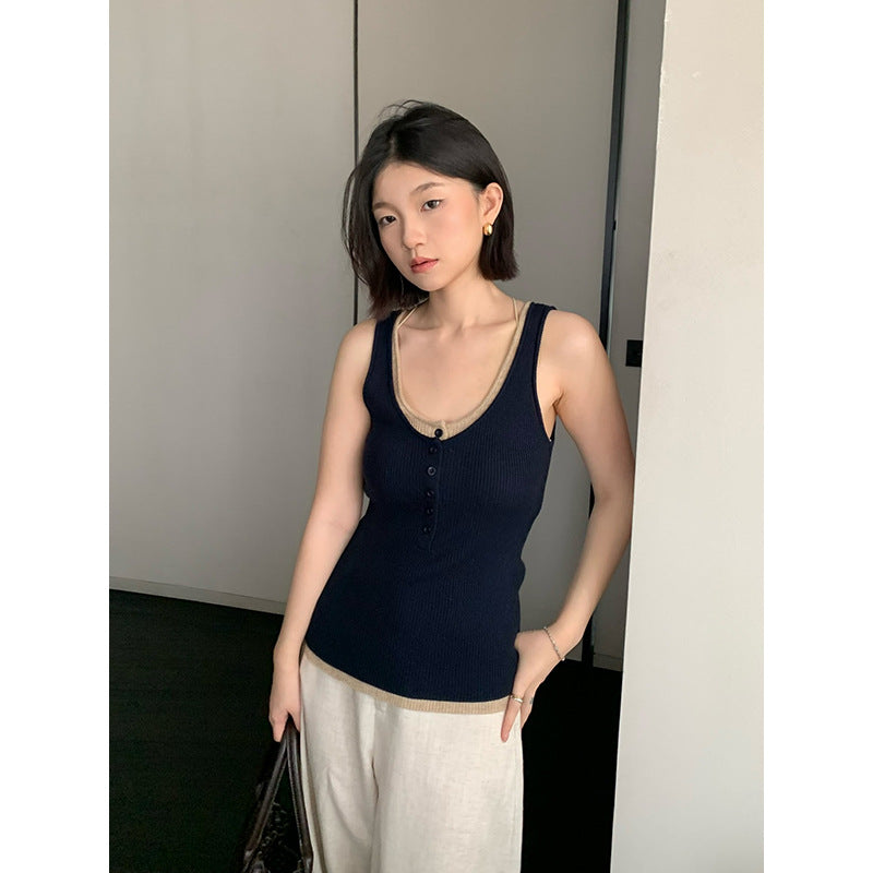 Color Block Fake Two-Piece Knit Vest R31176