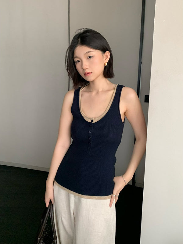 Color Block Fake Two-Piece Knit Vest R31176