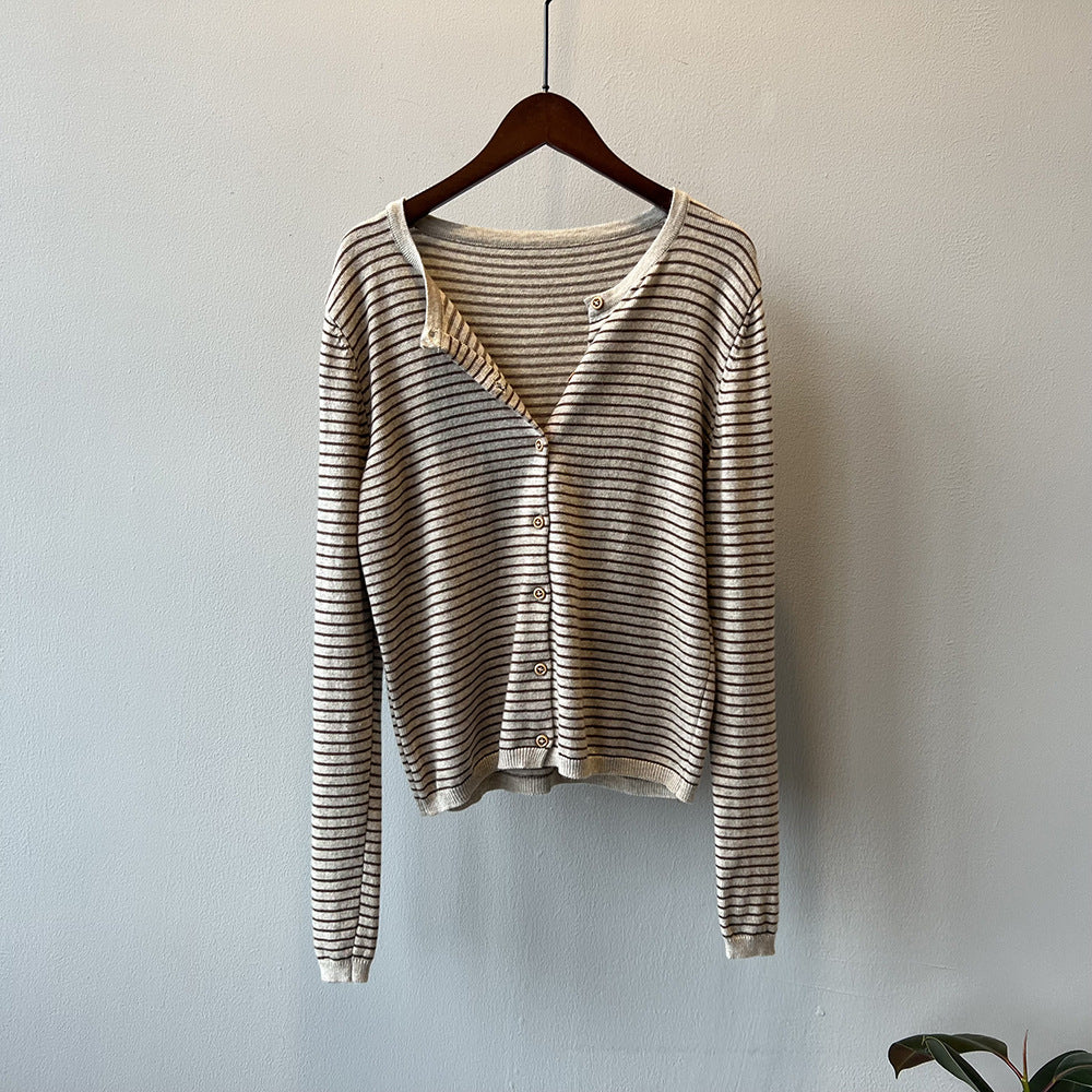 Striped Knitted Sweater Jacket RH012957