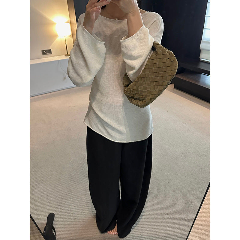 Tie Design Round Neck Loose Knit Top R31156