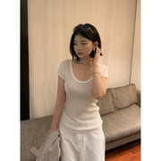 Linen U-neck Short Sleeve Knit Top R31132
