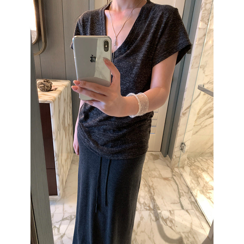 Marled Linen V-neck T-shirt R31133