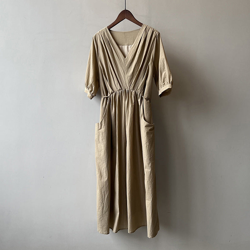 V-neck Pleated Dress RH013017