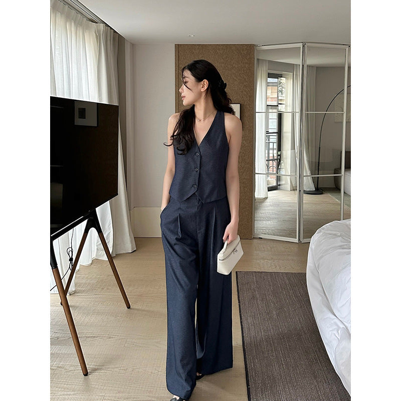 V-neck Vest & Wide-leg Pants Set R31114