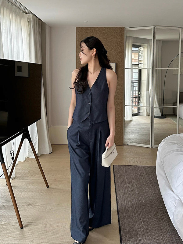 V-neck Vest & Wide-leg Pants Set R31114