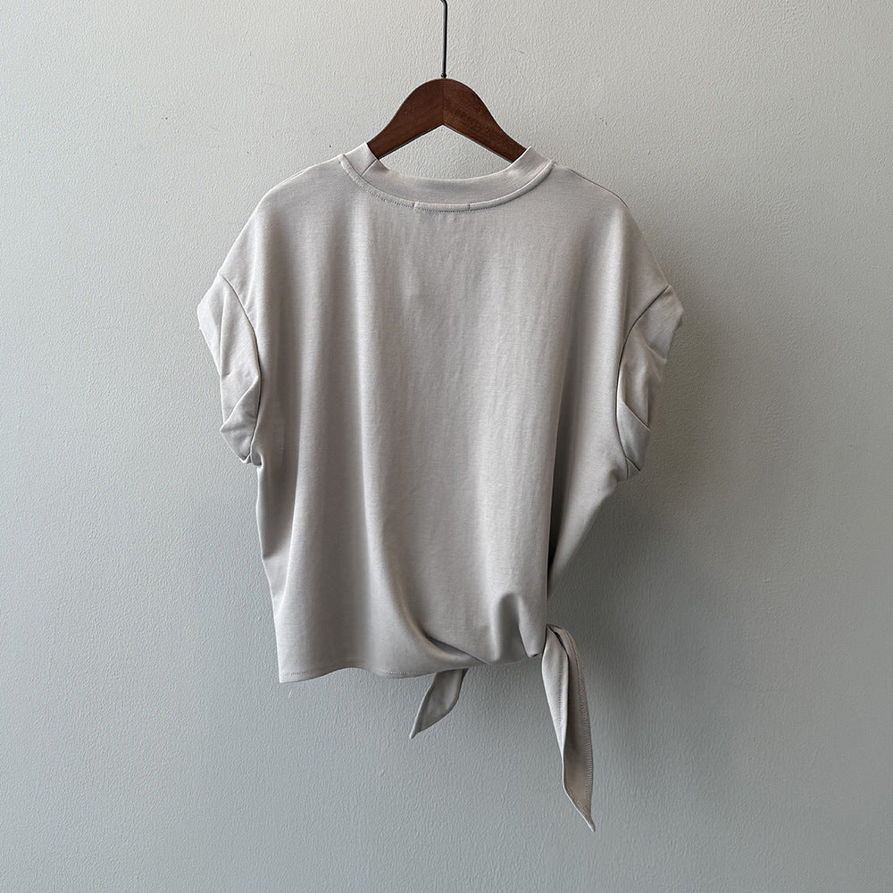 Strap Waist Crew Neck Short-sleeved T-shirt RH012951