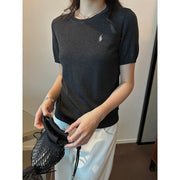 Embroidered Round Neck Knit Top R31170