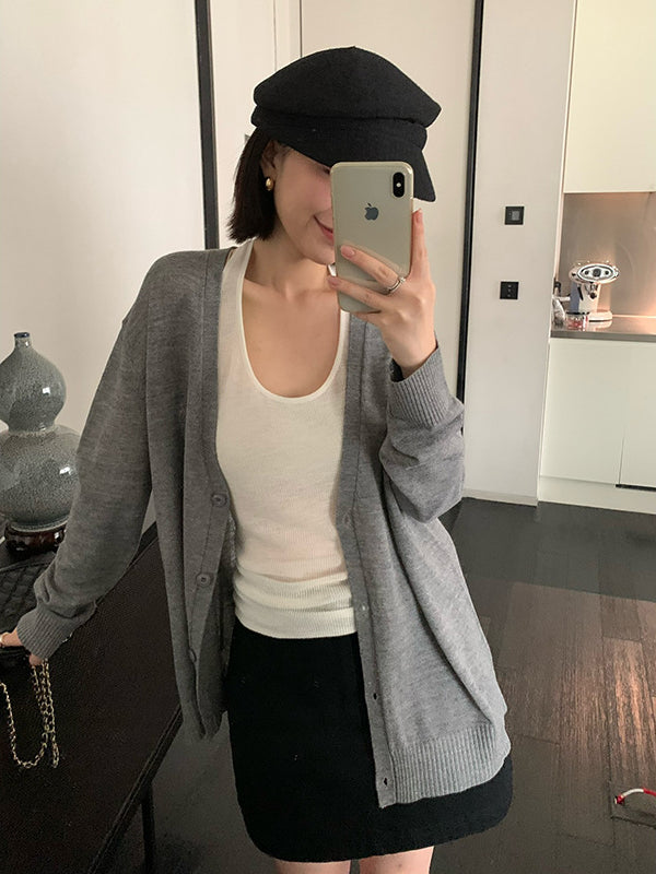 Relaxed V-Neck Knit Cardigan R31177