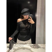 Diagonal Neck Long Sleeve T-shirt R31148