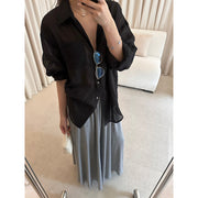 Ramie Lapel Long Sleeve Shirt R31153