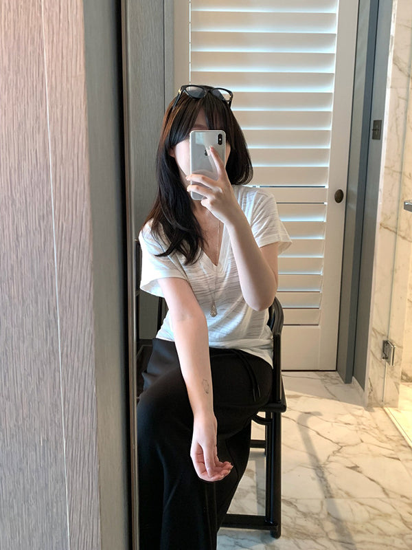 Marled Linen V-neck T-shirt R31133