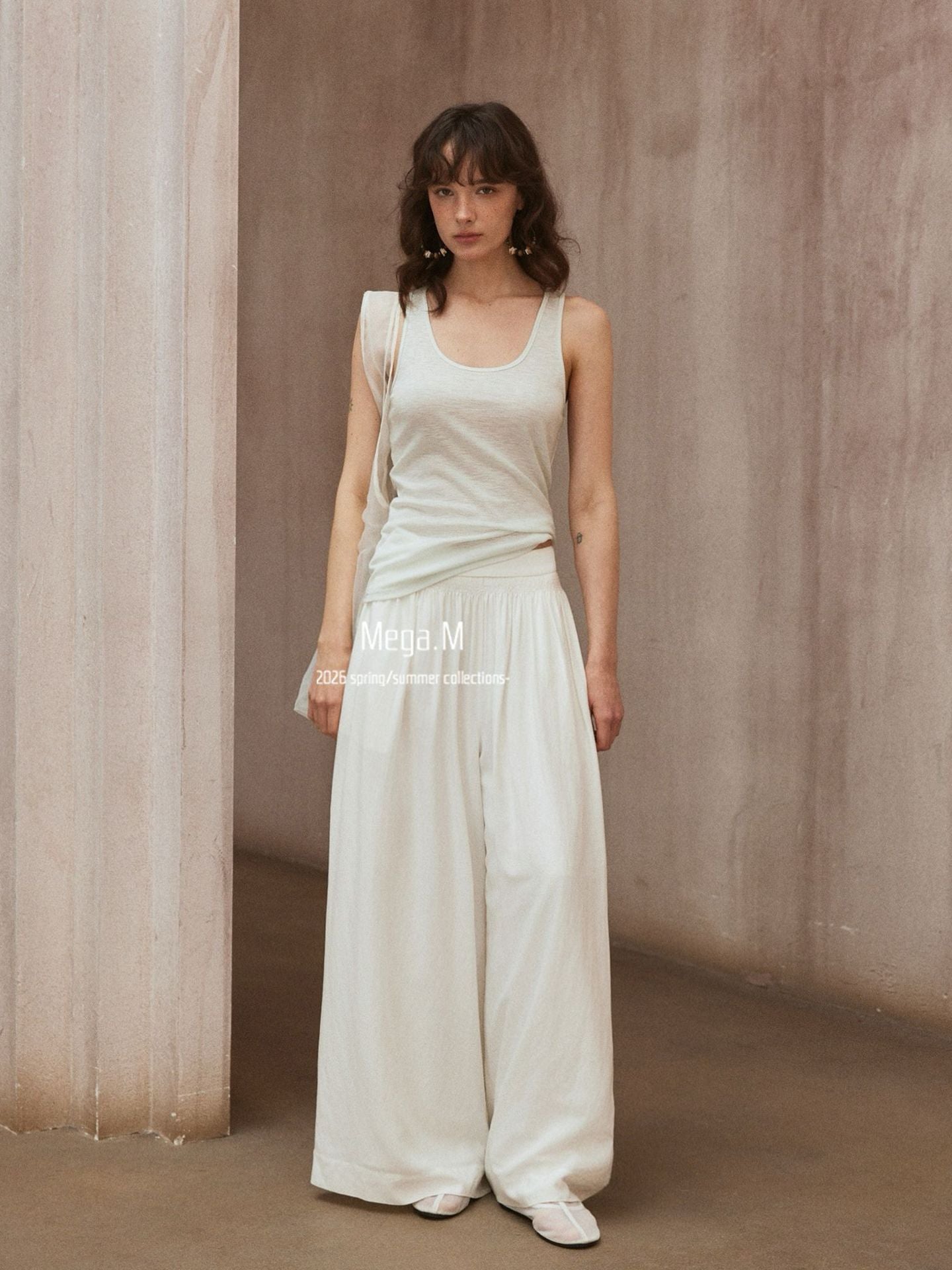 Mag dream, elastic waist casual wide-leg trousers women's 2026 spring new Korean simple loose straight pants