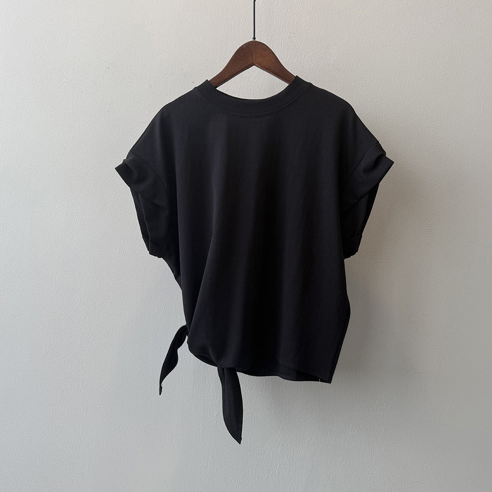 Strap Waist Crew Neck Short-sleeved T-shirt RH012951