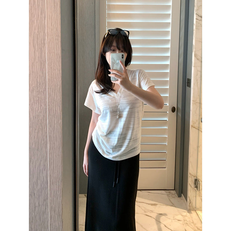 Marled Linen V-neck T-shirt R31133