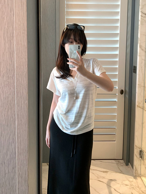 Marled Linen V-neck T-shirt R31133