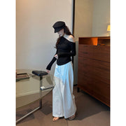 Diagonal Neck Long Sleeve T-shirt R31148