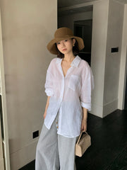 Ramie Lapel Long Sleeve Shirt R31153