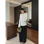 Tie Design Round Neck Loose Knit Top R31156