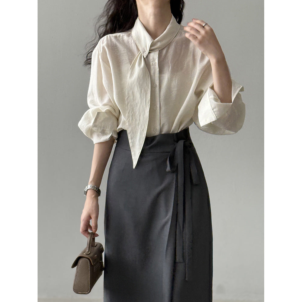 Scarf Collar Long Sleeve Shirt RH013020