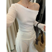 Diagonal Neck Long Sleeve T-shirt R31148