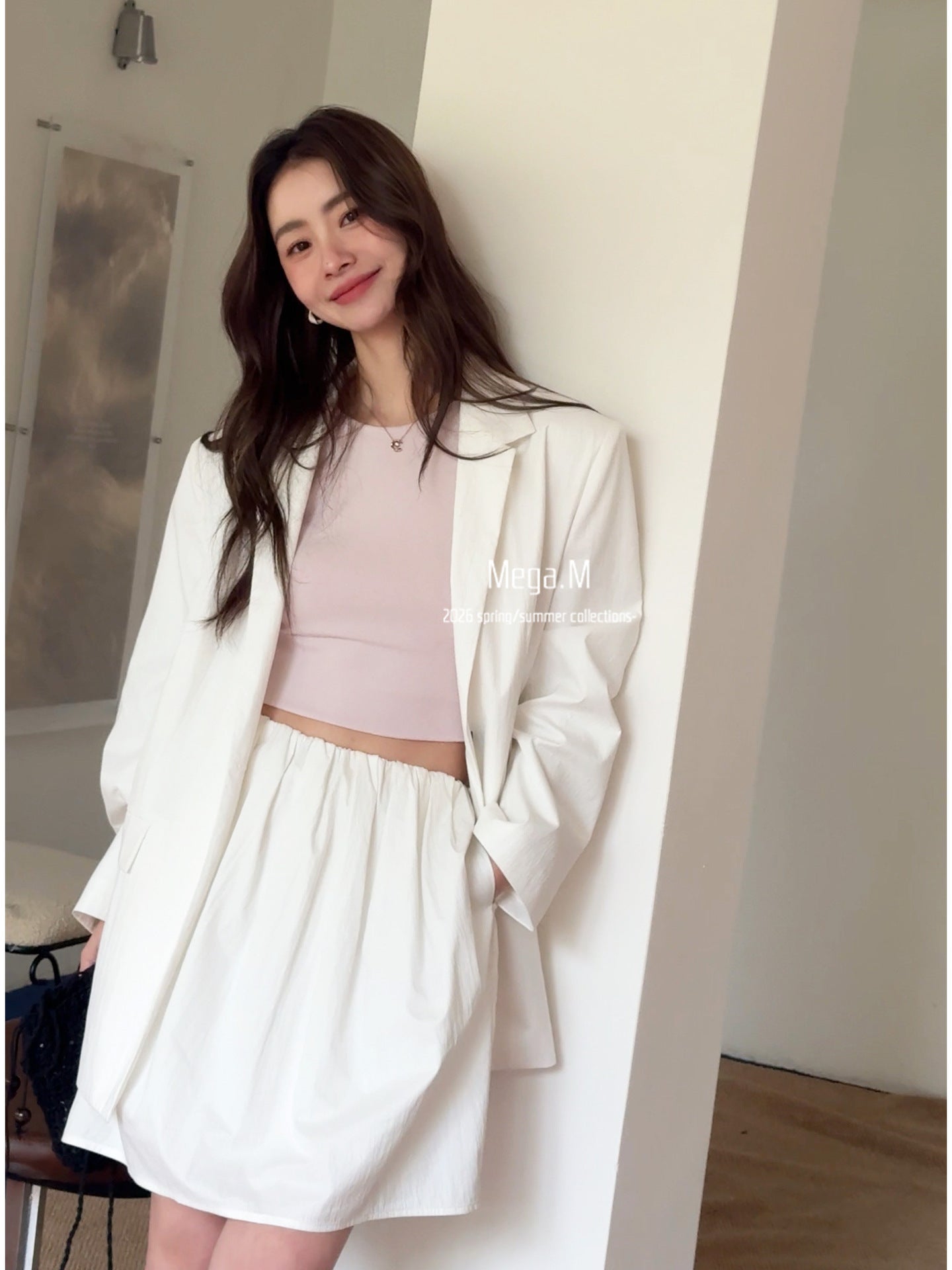 Mag dream, silhouette lapel long-sleeved blazer women's clothing 2026 spring new Korean version of simple small suit