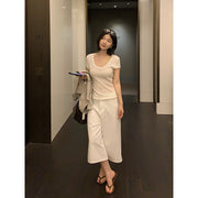 Linen U-neck Short Sleeve Knit Top R31132