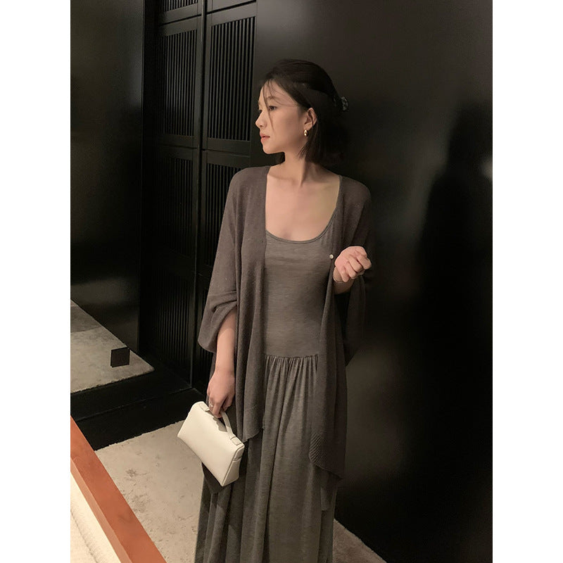 Linen Shawl Cardigan & Wool Dress Set R31140