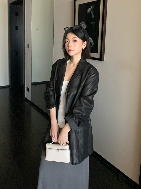 Matte PU Leather Blazer R31134