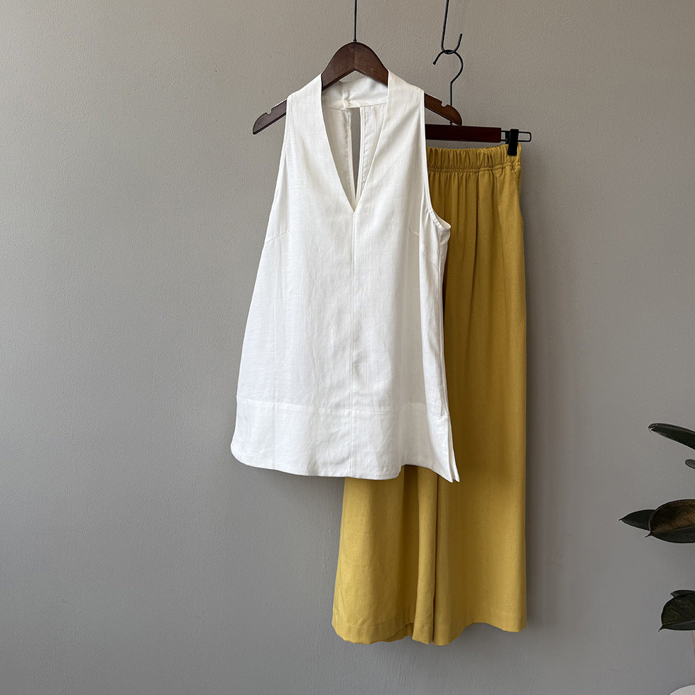 Flax Tencel V-neck Sleeveless Shirt RH012946
