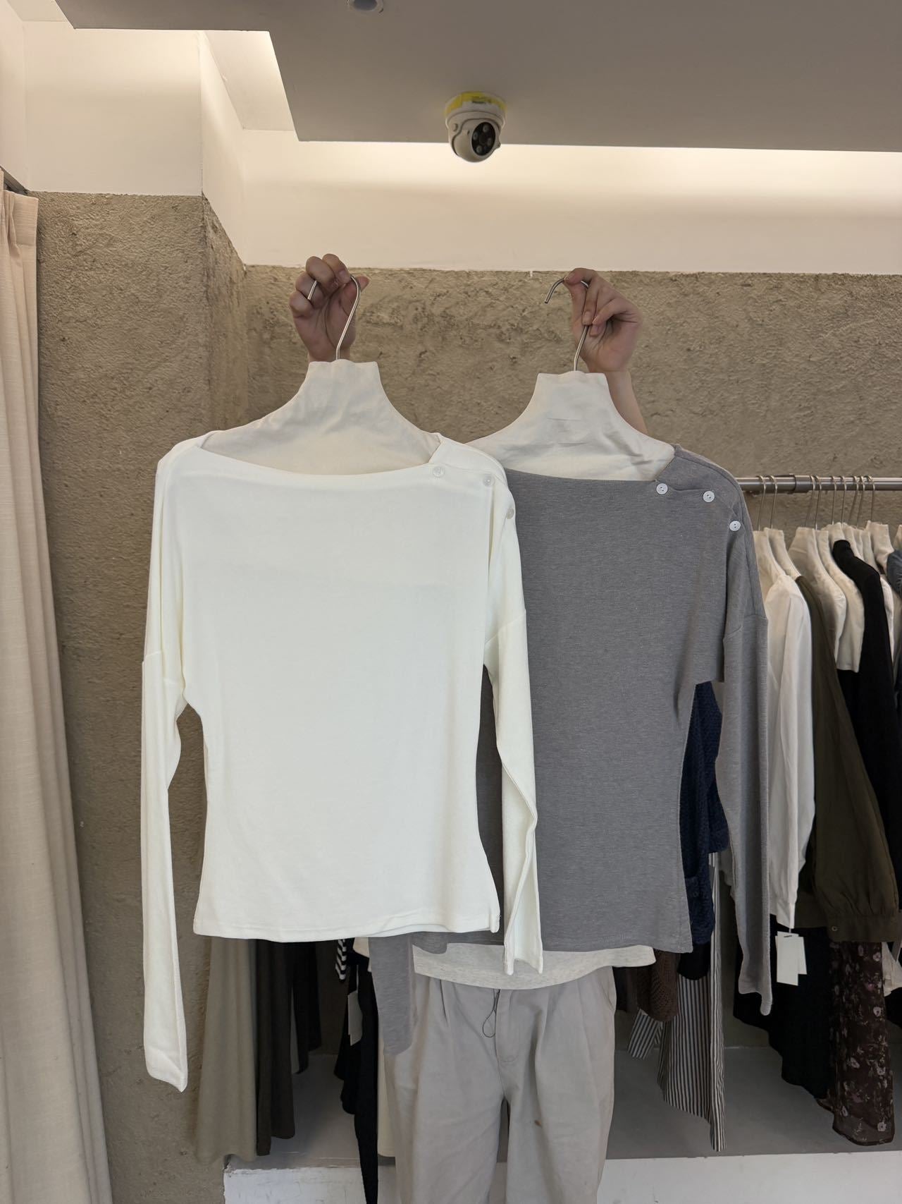 Asymmetric Button Long Sleeve Top R31149
