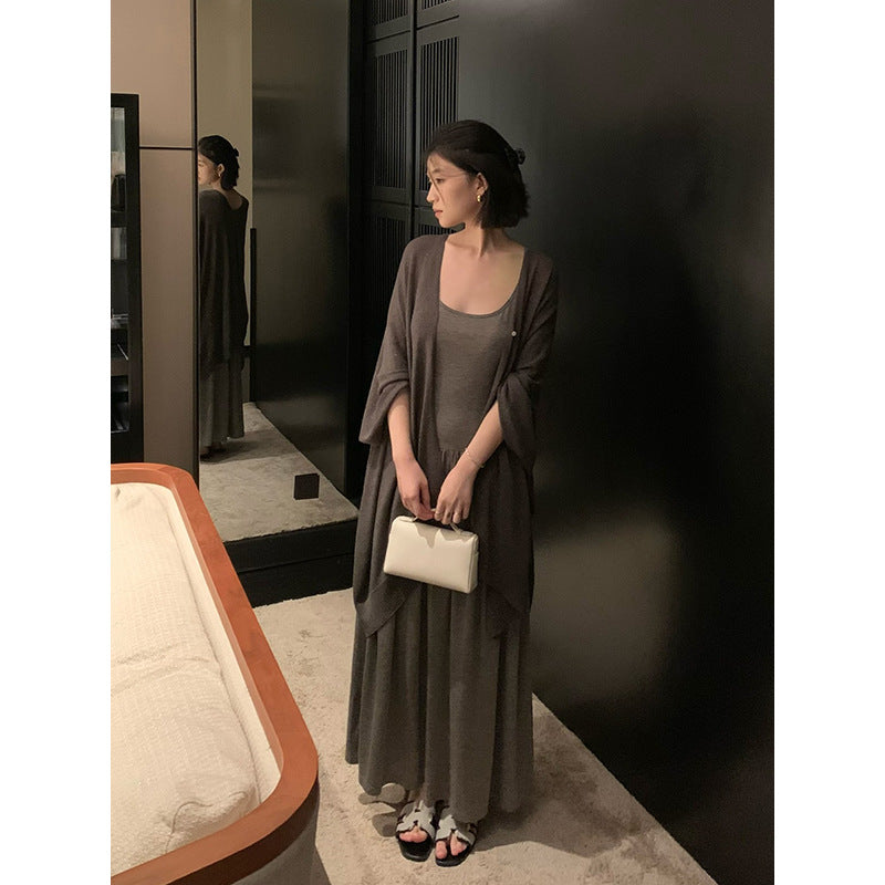 Linen Shawl Cardigan & Wool Dress Set R31140