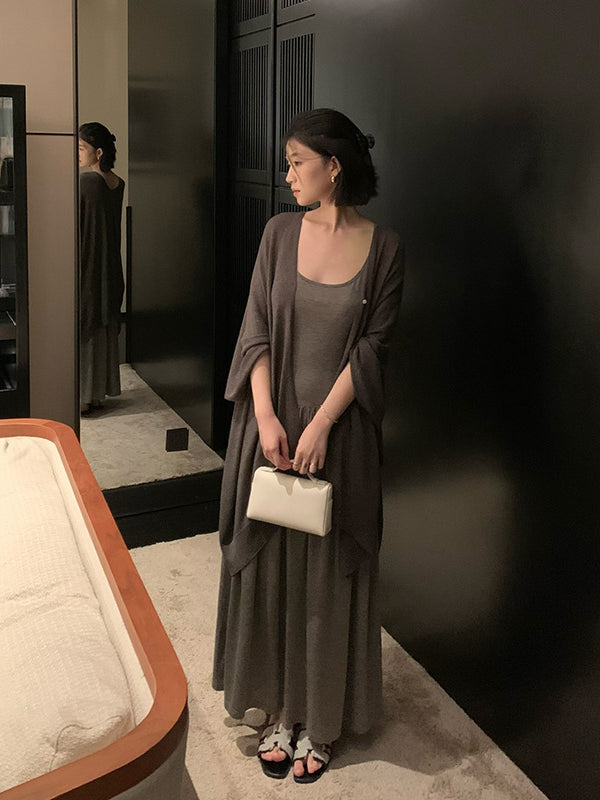 Linen Shawl Cardigan & Wool Dress Set R31140