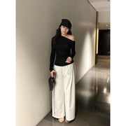 Diagonal Neck Long Sleeve T-shirt R31148