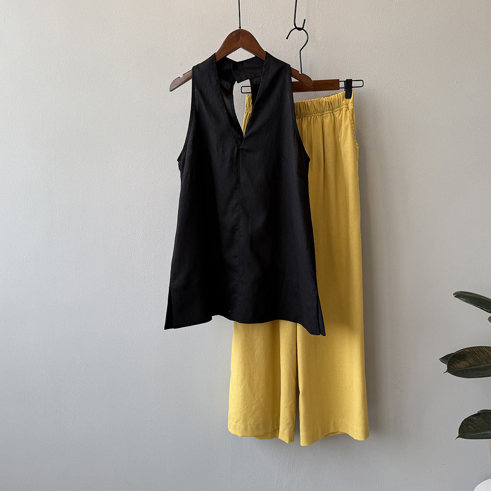Flax Tencel V-neck Sleeveless Shirt RH012946