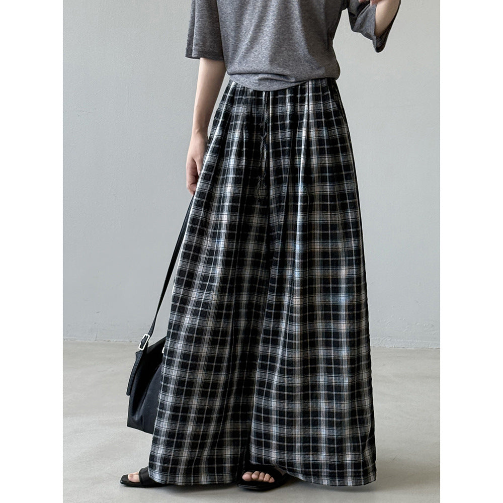 Drawstring Plaid Wide-leg Pants RH013007