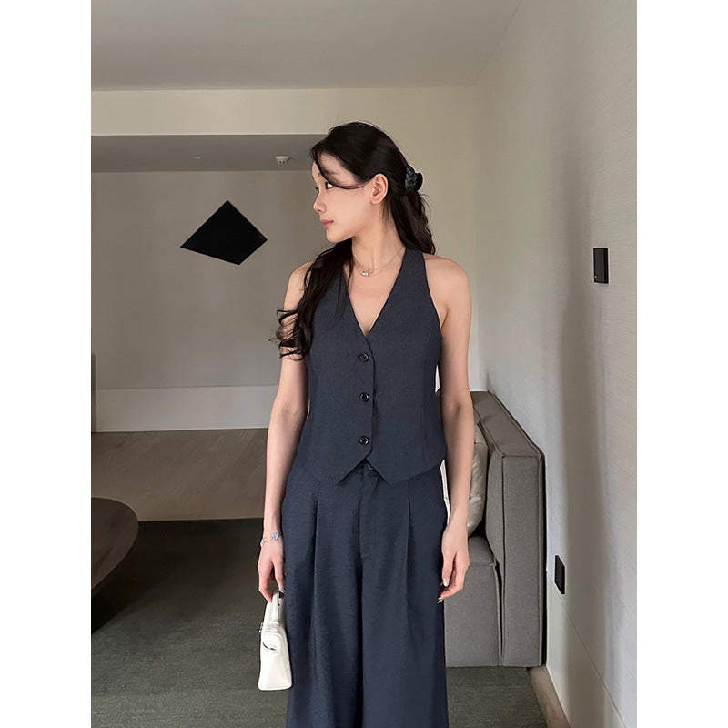 V-neck Vest & Wide-leg Pants Set R31114