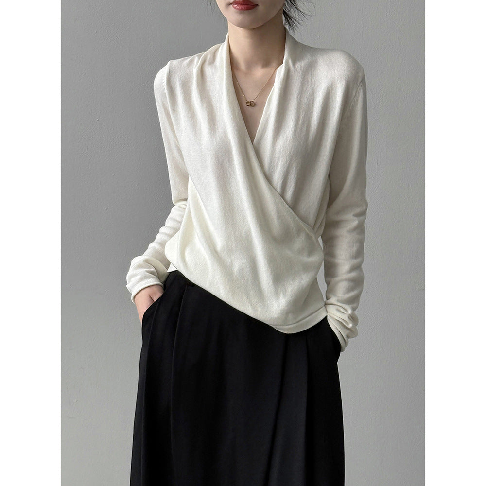 V-neck Long-sleeved Knitted Sweater RH013021