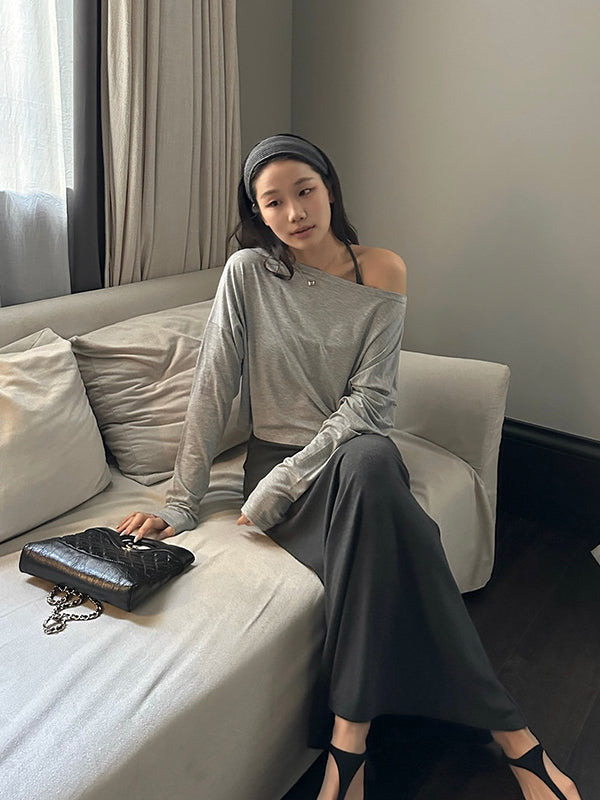 Asymmetrical Long Sleeve Top & Slip Dress Set R31181