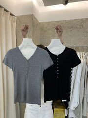 Henley Neck Short Sleeve Knit Top R31147