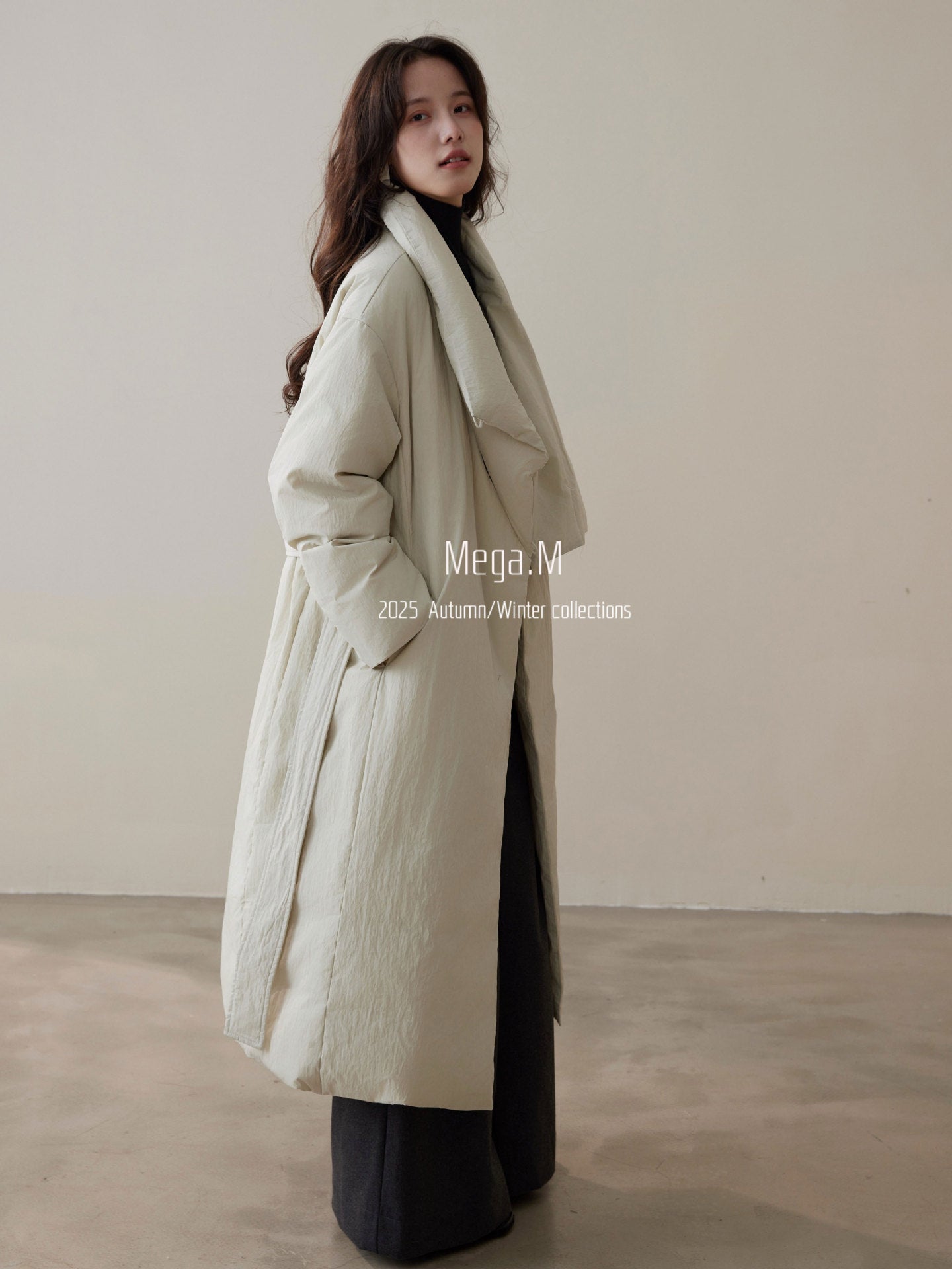 Mega. M Winter Minimalist 90 White Duck Down Loose Bread Jacket Over Knee Scarf Medium and Long Down Jacket Women