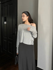 Asymmetrical Long Sleeve Top & Slip Dress Set R31181