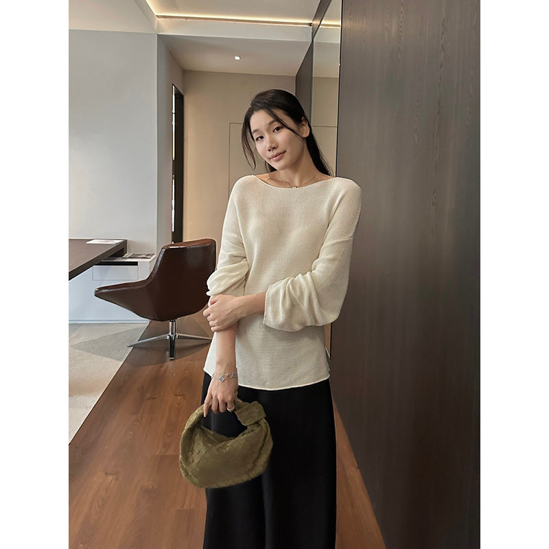 Tie Design Round Neck Loose Knit Top R31156