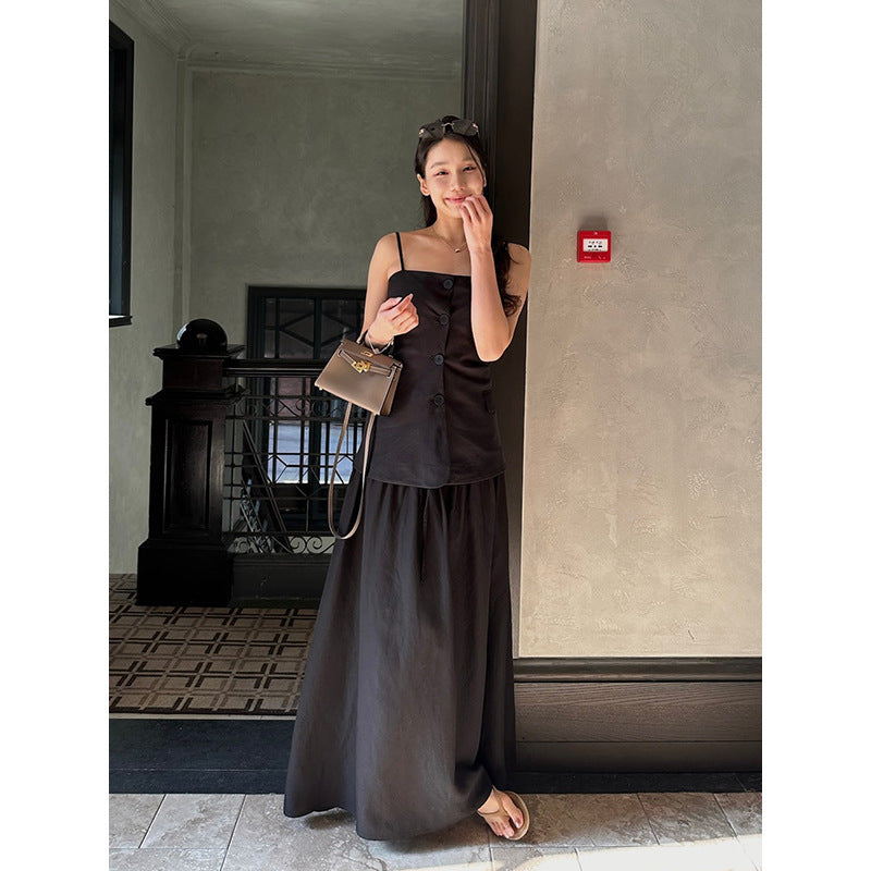 Button Camisole & A-line Skirt Set R31113