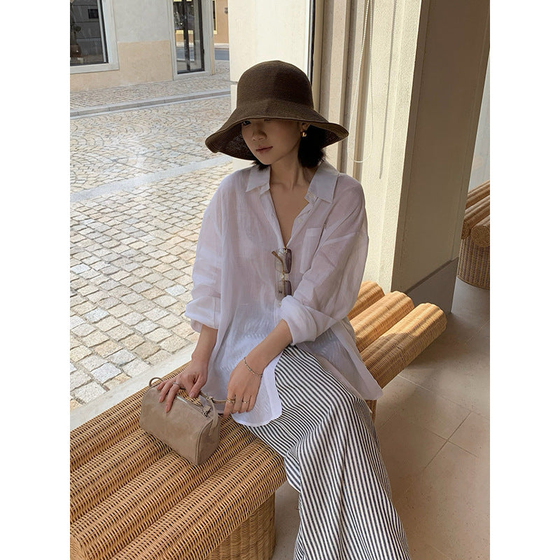 Ramie Lapel Long Sleeve Shirt R31153