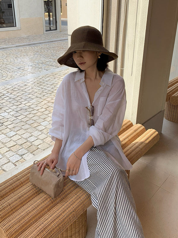 Ramie Lapel Long Sleeve Shirt R31153