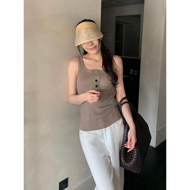 Button Half-placket Knit Vest R31119