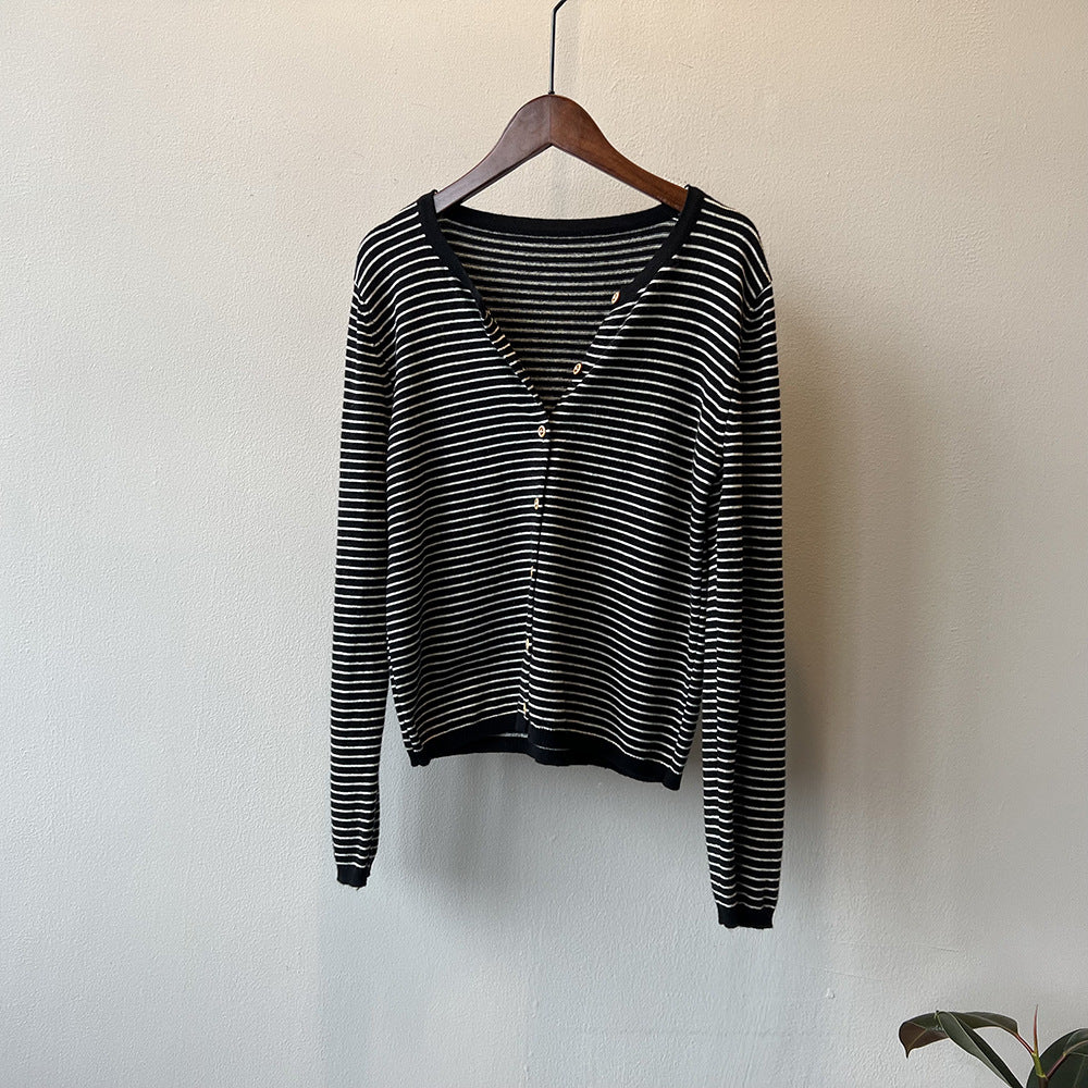 Striped Knitted Sweater Jacket RH012957