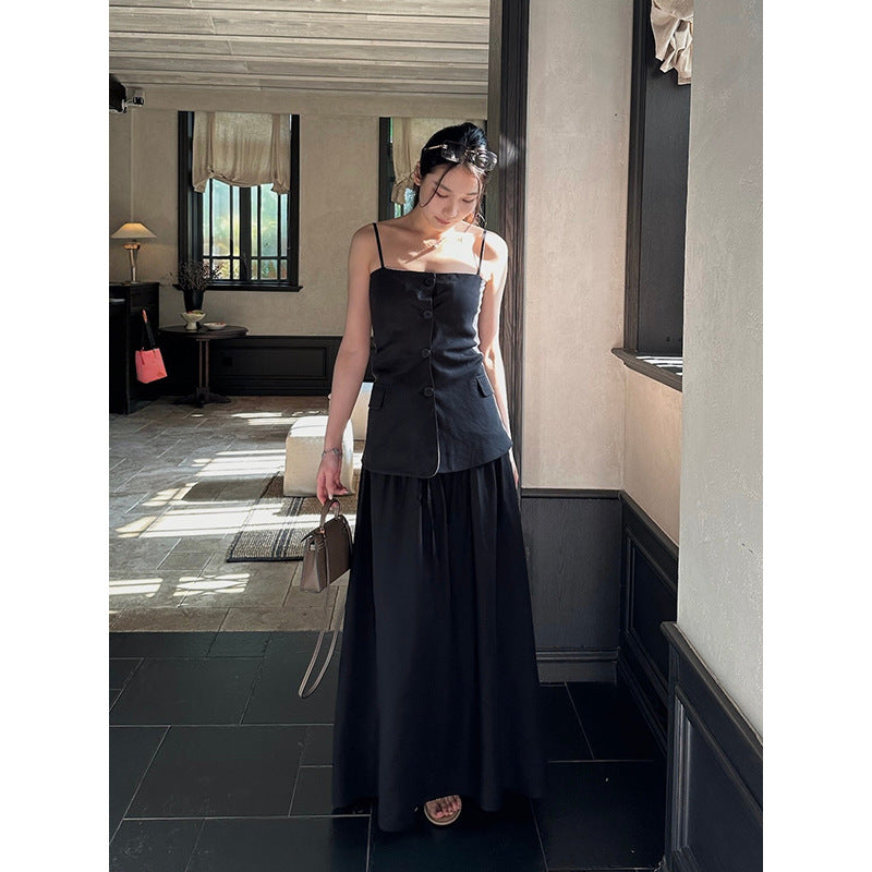 Button Camisole & A-line Skirt Set R31113