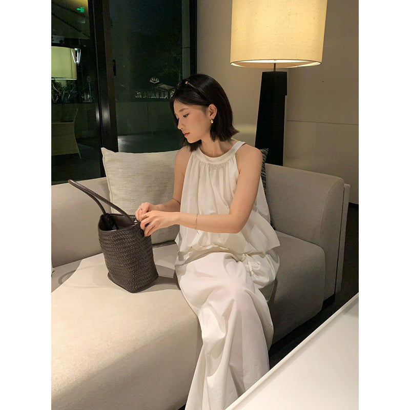 Bubble Pleated Top & Wide-leg Pants Set R31120